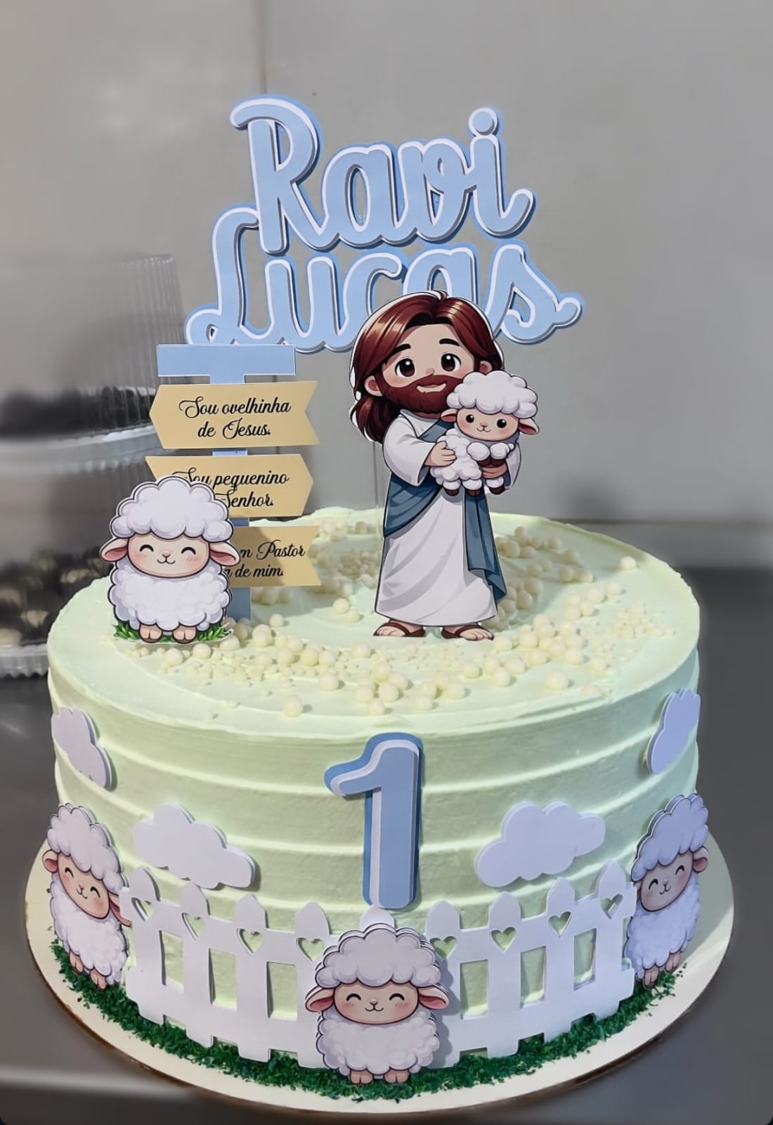 Arquivo de topo de bolo Jesus com Ovelhinhas